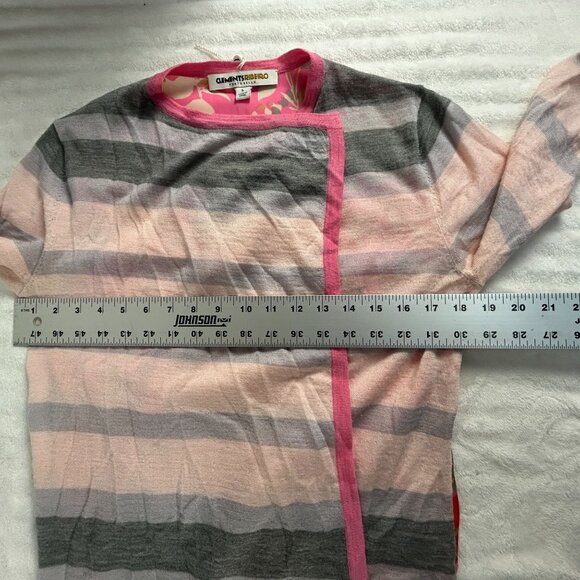 Clements Ribeiro Women’s Cardigan Sweater Small Pink Gray Striped Floral NWOT - Picture 6 of 7